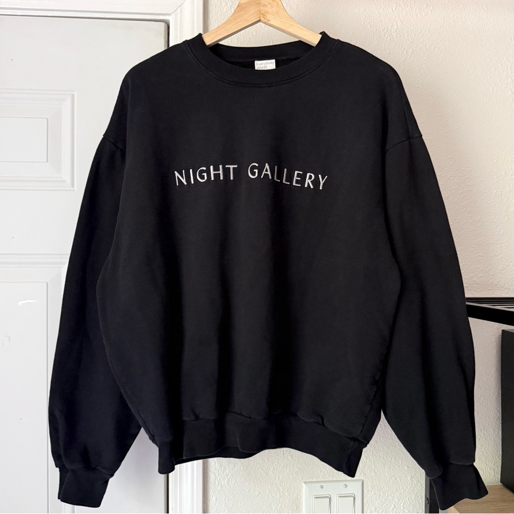 EVERYBODY.WORLD black cotton knit crew neck‎ embroidered boxy pullover sweater